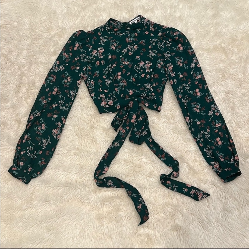 Reformation Green Backless Tie Front Blouse - Picture 3 of 6